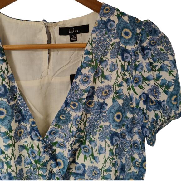 Lulus Blue Floral Print Puff Sleeve Mini Dress - Picture 5 of 5